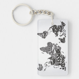 World Map in Typography Keychain