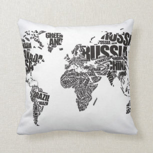 World Map in Typography Throw Pillow