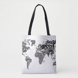 World Map in Typography Tote Bag