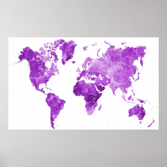 World map in watercolor 08 Purple Poster (Front)