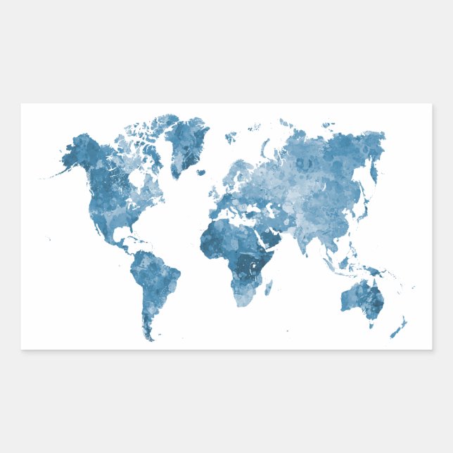 World map in watercolor 09 Blue Sticker (Front)