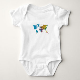 World map in watercolor baby bodysuit