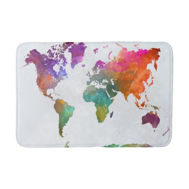 World Map In Watercolor Bath Mat (Front)