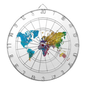 World map in watercolor dartboard
