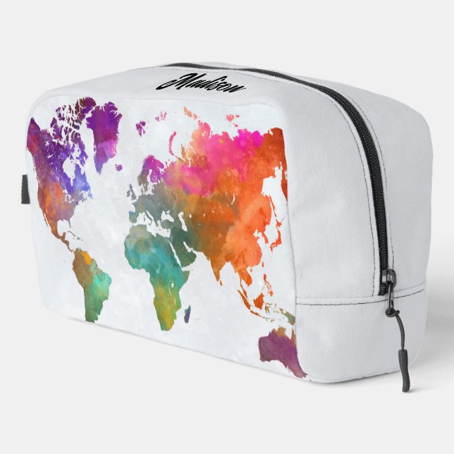 World Map In Watercolor Dopp Kit (Right Corner)