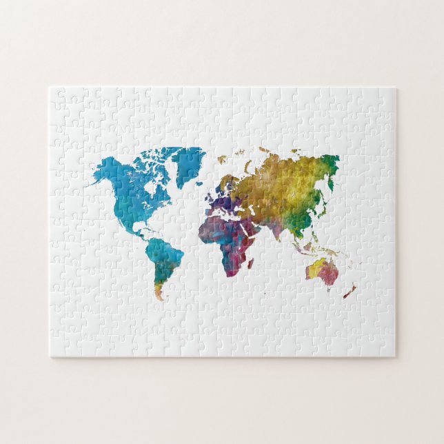 World map in watercolor jigsaw puzzle (Horizontal)