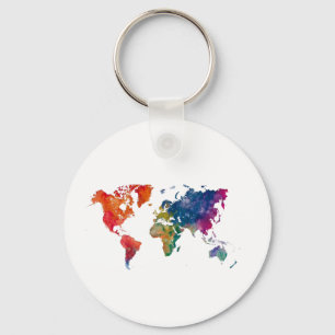 World map in watercolor keychain
