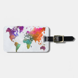 World Map In Watercolor Luggage Tag