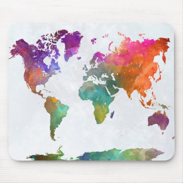World Map In Watercolor Mouse Pad (Front)