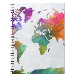 World Map In Watercolor Notebook