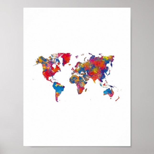 World map in watercolor poster (Front)