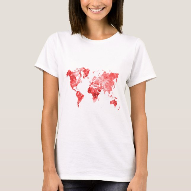 World map in watercolor Red T-Shirt (Front)