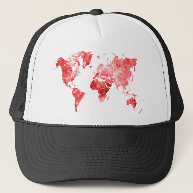 World map in watercolor Red Trucker Hat (Front)