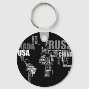 World Map in Words Keychain