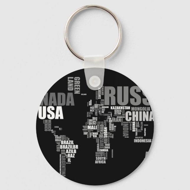 World Map in Words Keychain (Front)