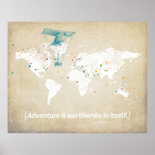 World Map, Inspirational Quote & Multicolor Dots Poster