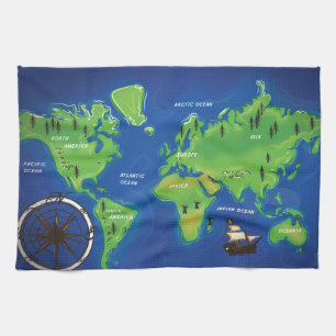 World Map Kitchen Towel