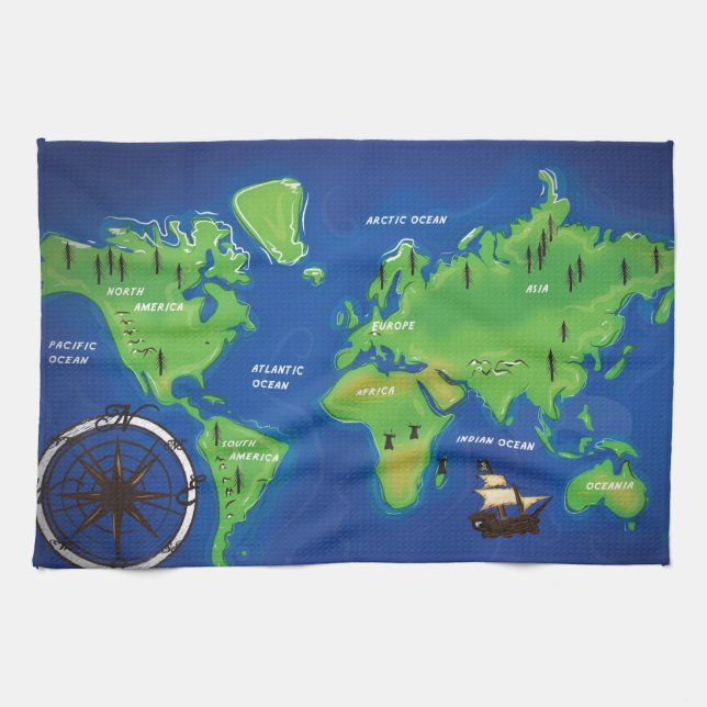 World Map Kitchen Towel (Horizontal)
