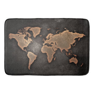 World map leather geographical brown bath mat