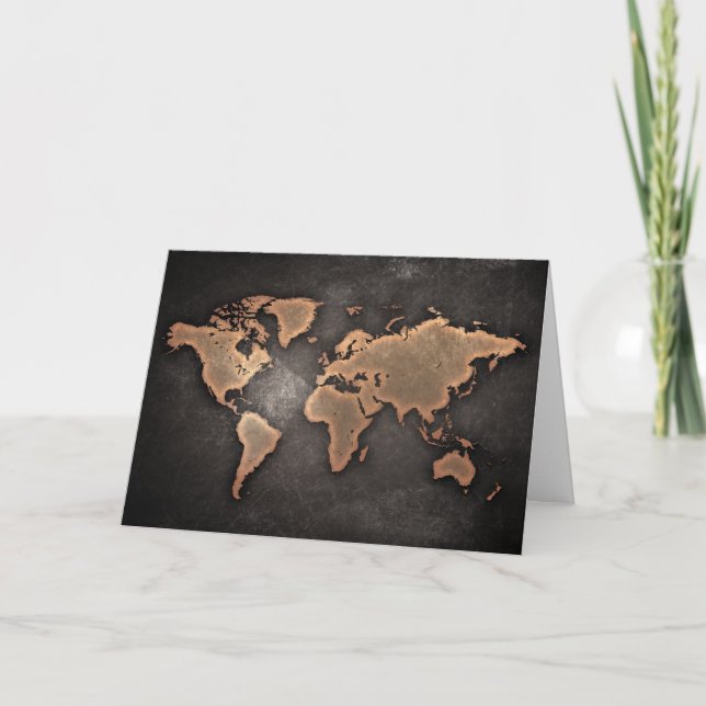 World map leather geographical brown card (Front)