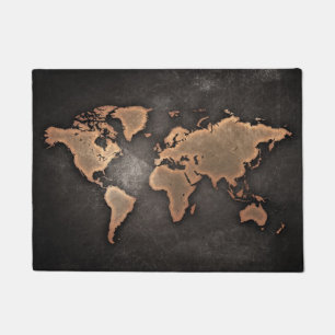 World map leather geographical brown doormat