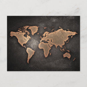 World map leather geographical brown postcard