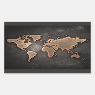 World map leather geographical brown sticker