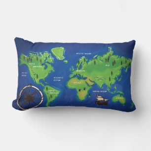 World Map Lumbar Pillow
