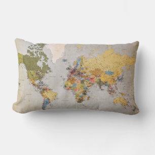 world map lumbar pillow