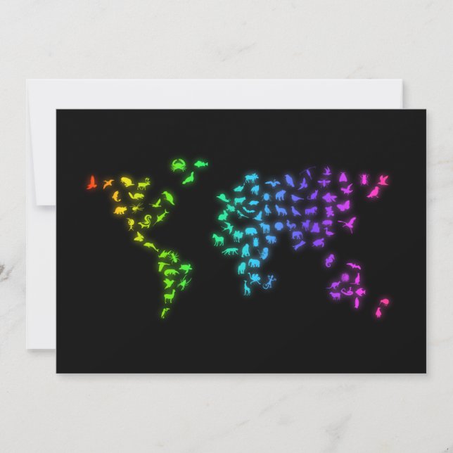 World map made of animals invitation (Front)