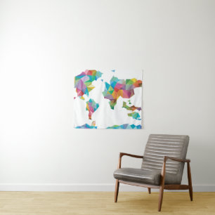 World Map Made of Geometric Shapes Tapestry