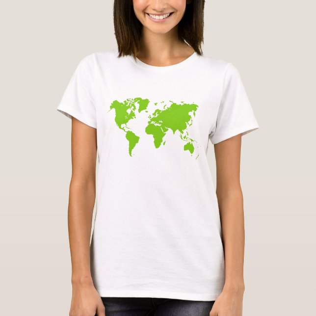 World Map - Martian Green T-Shirt (Front)