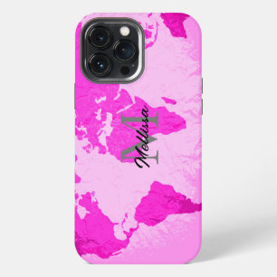 World Map Monograms Traveller Blush Pink Purple iPhone 13 Pro Max Case