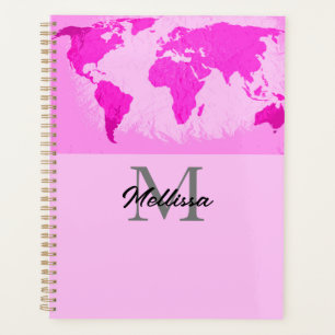 World Map Monograms Traveller Blush Pink Purple Planner