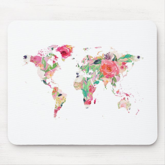 World Map Mouse Pad, Pink Pad (Front)