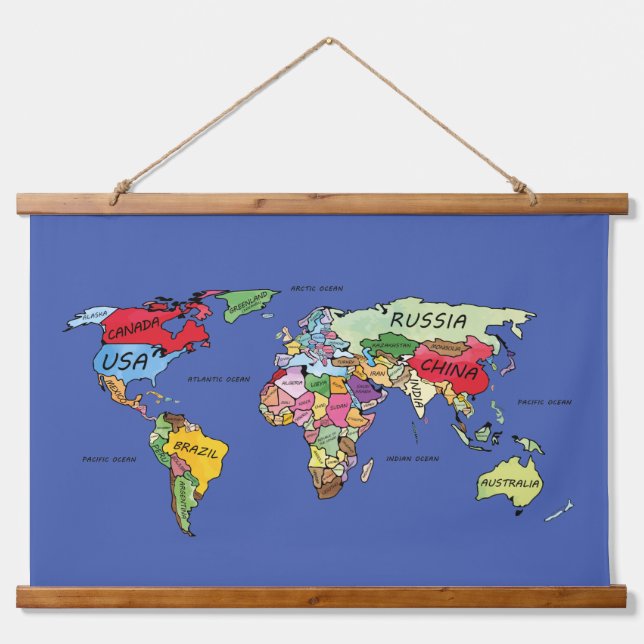 World Map names Hanging Tapestry (Front)