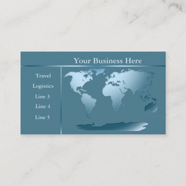 World Map Ocean Blue Business Card 2 (Front)