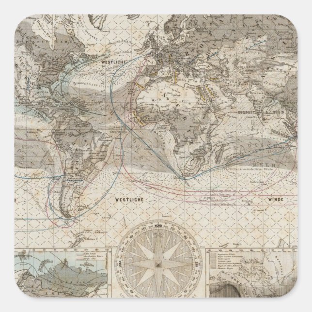 World map of Air Flow Square Sticker (Front)