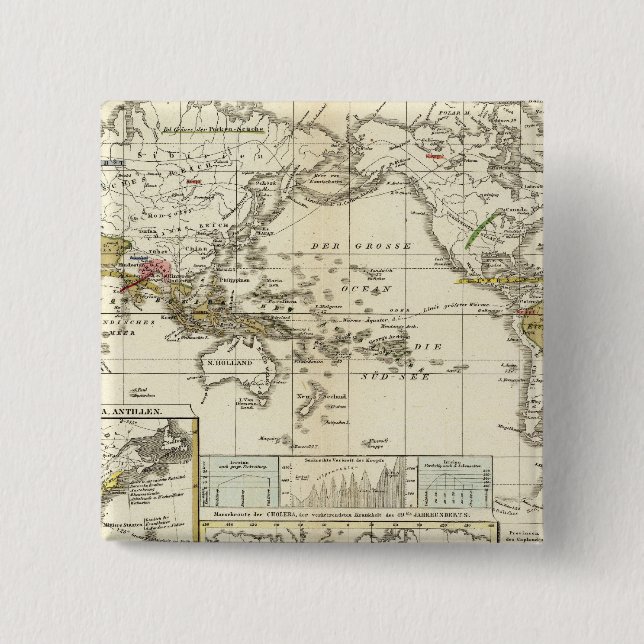 World Map of Diseases 2 Inch Square Button (Front)