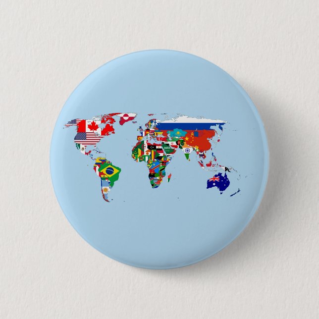 World Map of Flags  2 Inch Round Button (Front)