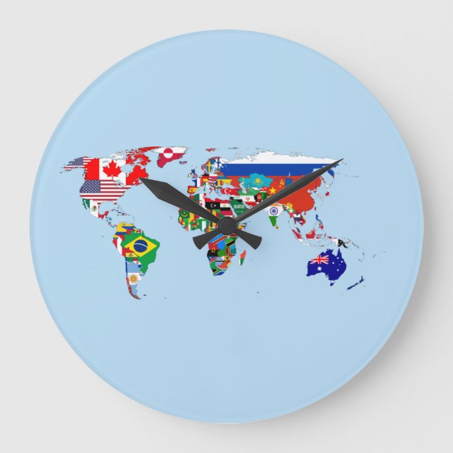 World Map of Flags Acrylic Wall Clock (Front)