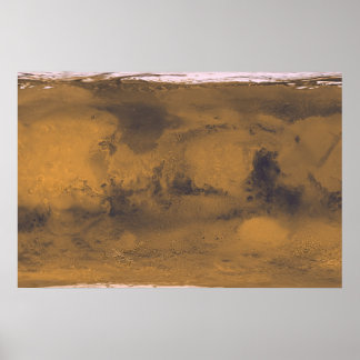 World Map of Mars Red Planet by Satellite Poster