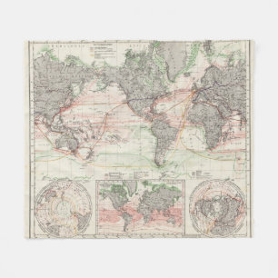 World Map of Ocean Currents Fleece Blanket