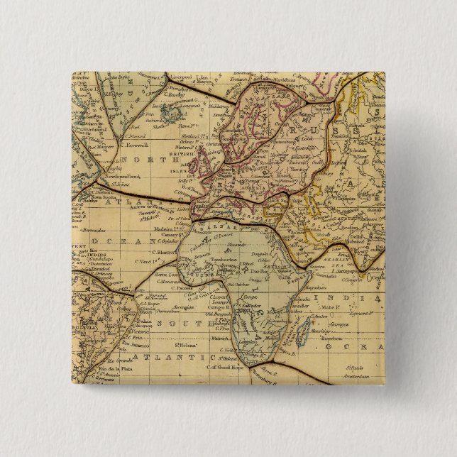 World map on Mercators Projection 2 Inch Square Button (Front)