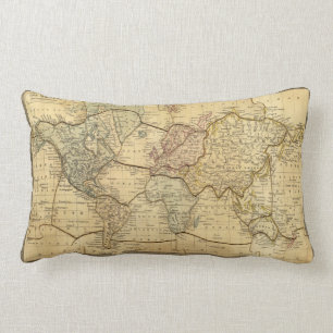 World map on Mercators Projection Lumbar Pillow