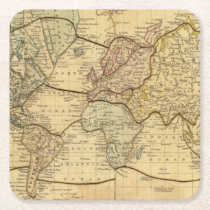 World map on Mercators Projection Square Paper Coaster