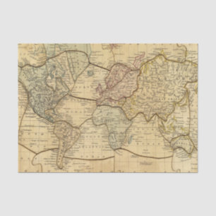 World map on Mercators Projection Tissue Paper