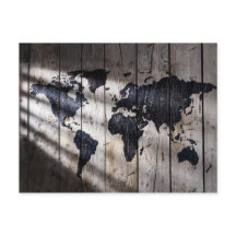 World map on wood texture