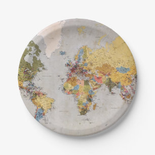 world map paper plate