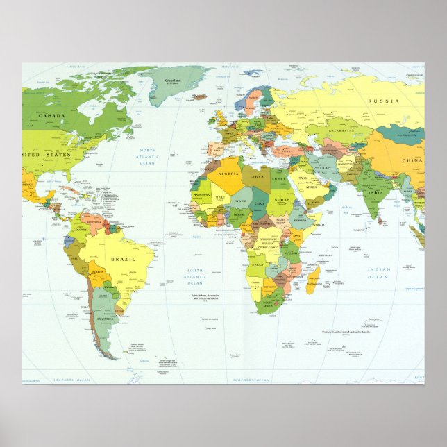 World Map Political Atlas Poster: Modern Decor (Front)